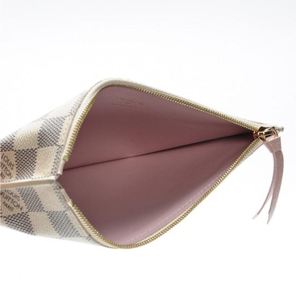 Louis Vuitton Damier Azur Zip Pouch in Cream and Light Gray with Pink Pull - Picture 3 of 4